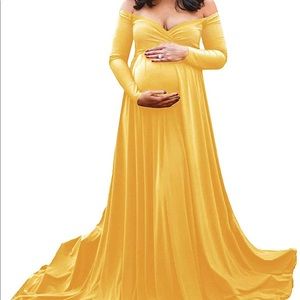 Off shoulder yellow Maternity dress